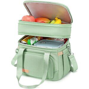Double Deck Insulated Lunch Box for Men & Women, Leakproof Tote Cooler (Green)